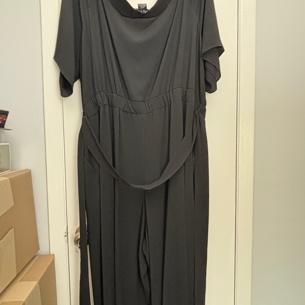 City Chic Black Jumpsuit with Draped Neckline